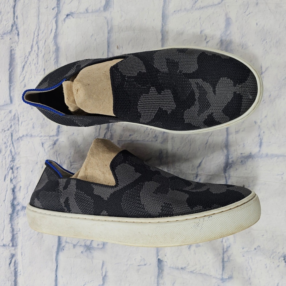 Rothys The Original Slip On Sneaker Womens 8 Grey Black Camo Slip On Knit Shoes